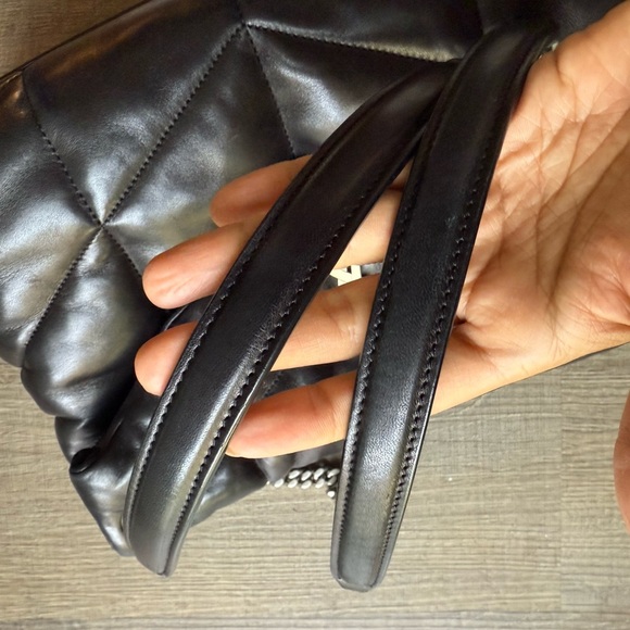 Saint Laurent Lambskin Quilted Monogram Medium Loulou Puffer Chain Satchel Black - Picture 10 of 16